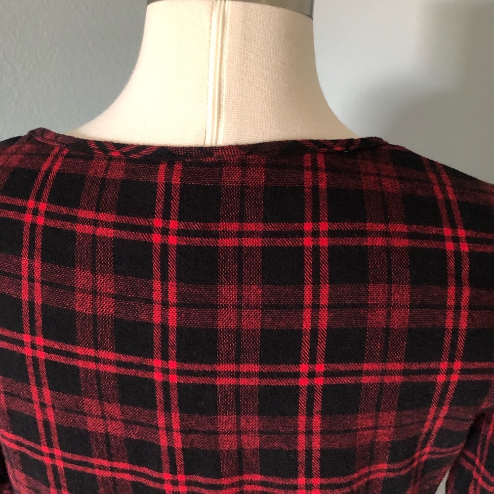 2 Hearts Plaid Flannel Bell-Sleeve Shift Dress - Picture 16 of 16